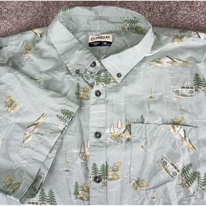Magellan Fish Shirt 2XL Classic Green All Over Car/Camp Site Fire Print Wicking